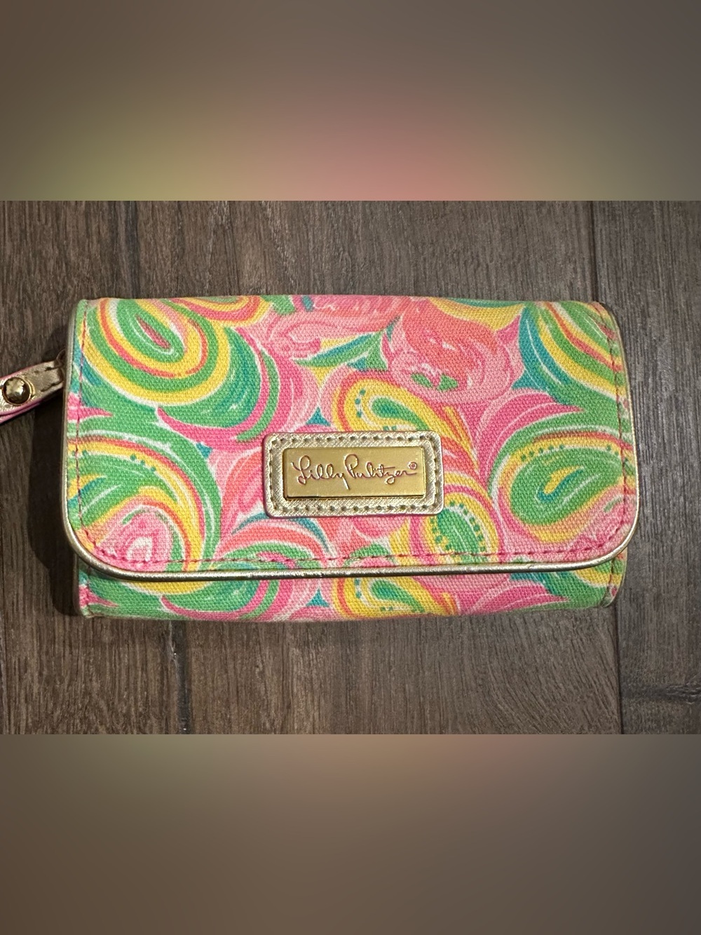 Lilly Pulitzer Flamingo Swirl Wristlet Wallet - Pink & Green
